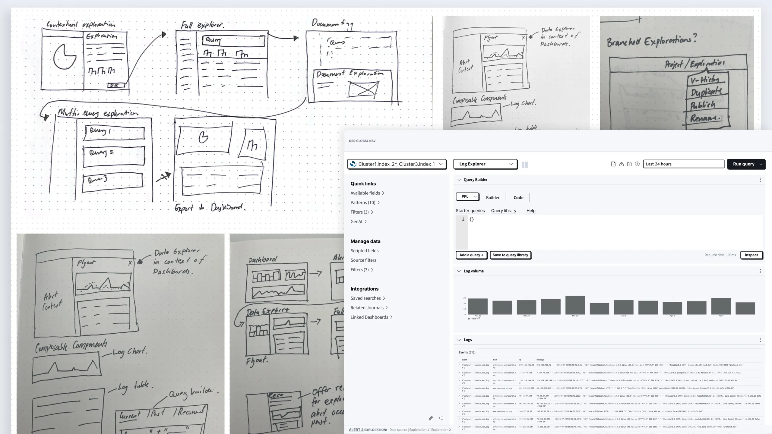 Early sketches and wireframes developed through collaborative workshops